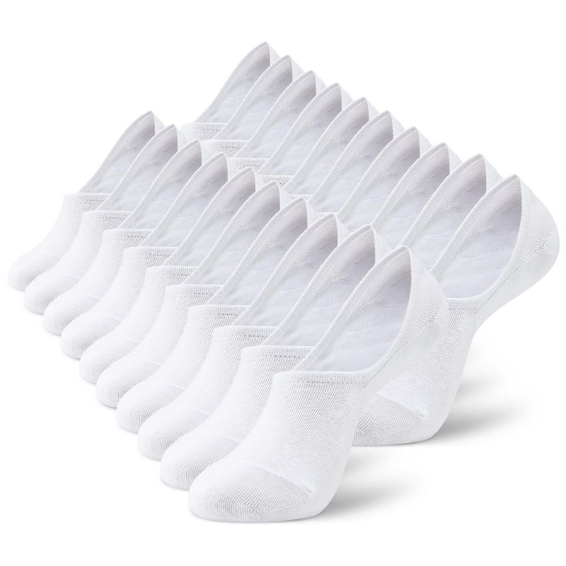 MONFOOT Men's/Women's 10 Pairs Invisible No Show Non slip Socks, White Large Multipack - Image 1